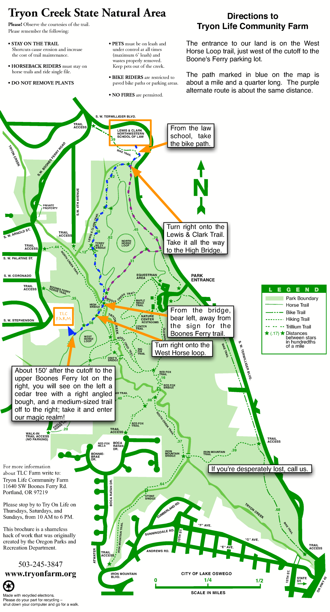 Walking map through Tryon Park